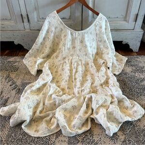 Cottage Rose Floral Cotton Dress Romantic Knee Length Billowy Summer Dress